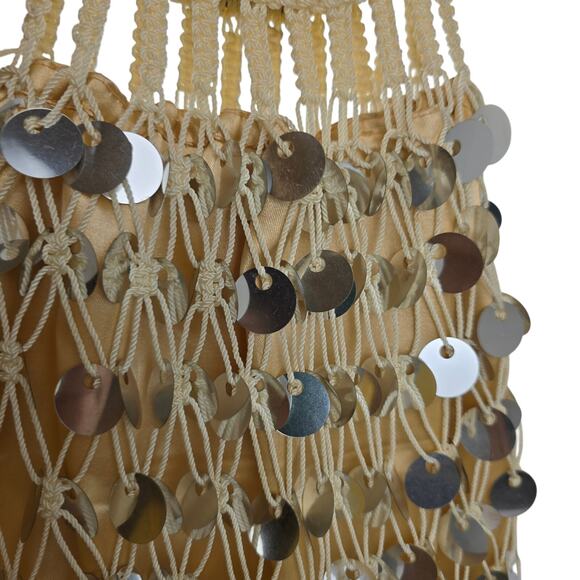 Cream & Gold Macrame & Wood Hoop Top Handle Tote/Purse - Picture 10 of 13